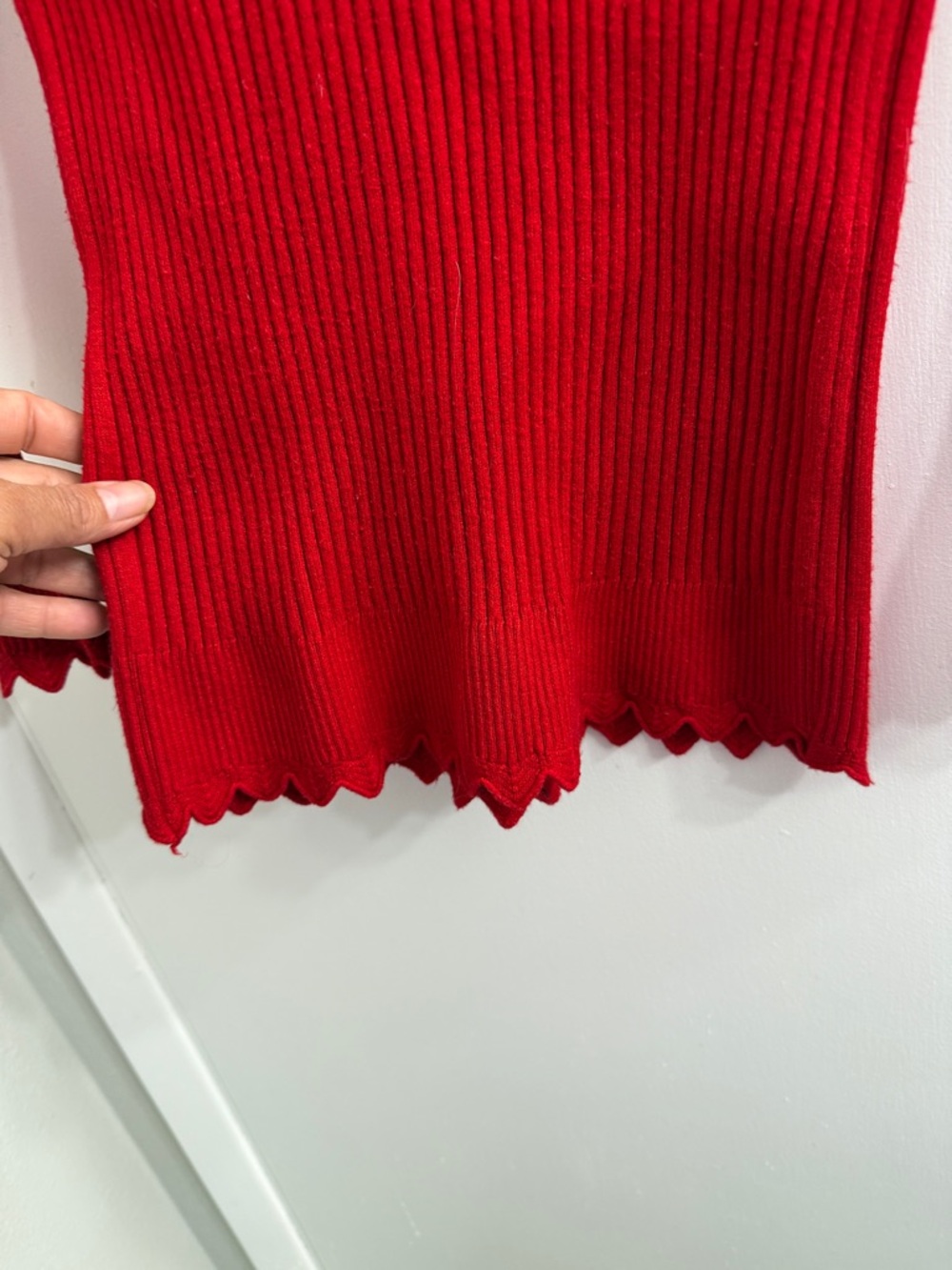 Red Ribbed Mock Neck Sweater - Picture 6 of 10